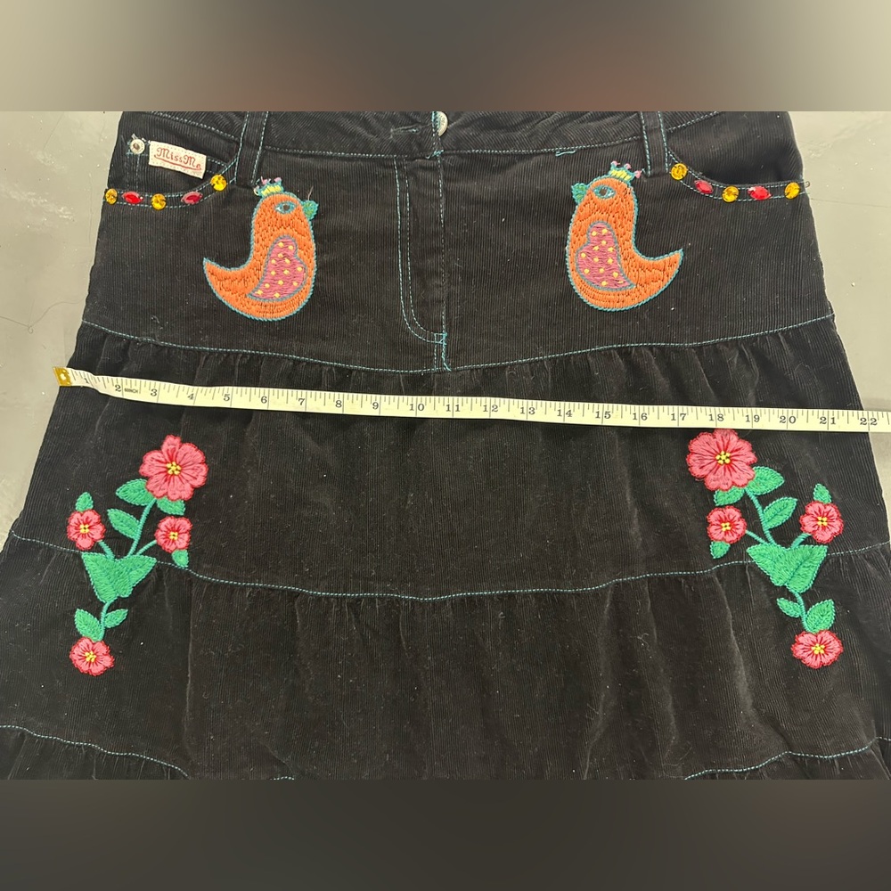 Miss Me Black Embroidered Corduroy Skirt with Floral & Bird Motifs - Picture 4 of 10